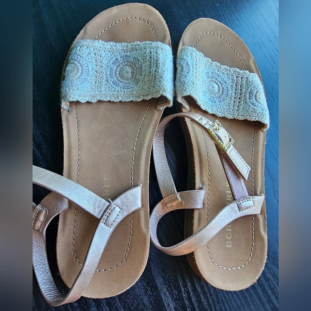 BCBG Girls 'ZENA' Tan Sandal w/ Crochet Strap Girls Size 3M